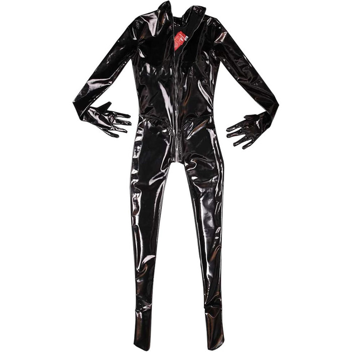 Комбінезон жіночий з еластичної шкіри (PVC) BESYFAY, глянцевий, чорний, XL