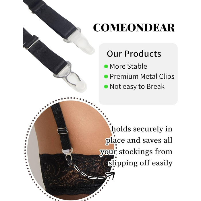 Сексуальний стрінги з кліпсами для жінок великих розмірів, мереживо, стріп-ремені, широкі лямки, комплект нижньої білизни, стрінги з підтримкою, стрінги з металевими кліпсами, гarter belt, великі розміри, чорний, M-L