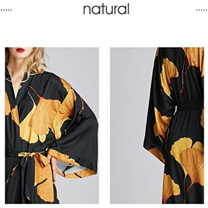 Жіночий халат-кімоно з довгим рукавом з атласу, принт листя гінкго, для нареченої/свідки, універсальний розмір, чорний