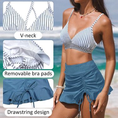 Світло-синій бікіні з високою талією та V-подібним вирізом для жінок, комплект (2 шт.)