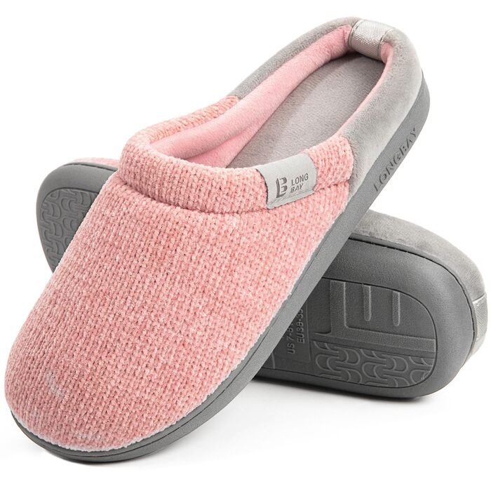 Жіночі домашні капці LongBay з ефектом пам'яті (Memory Foam), протиковзкі зручні пантофлі слипони, рожеві, розмір 38/39 EU