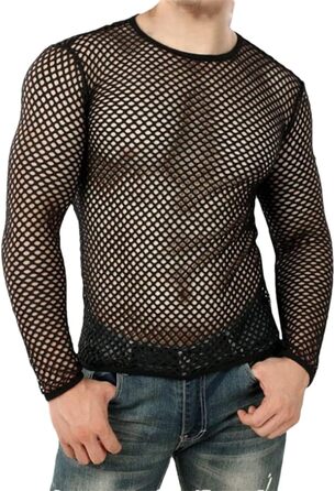 Чоловіча прозора сітчаста футболка з мереживом для клубу та вечірок