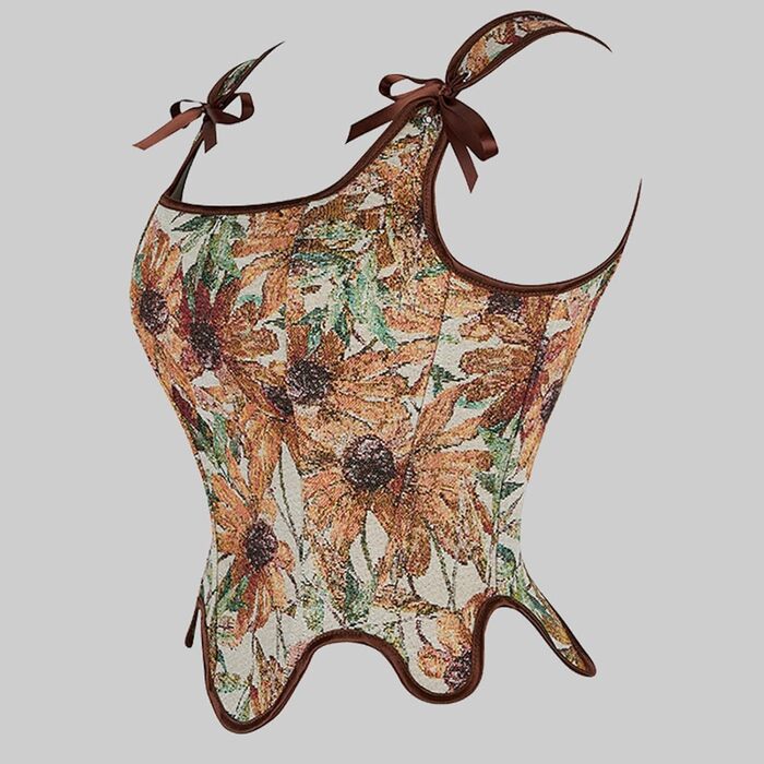 Корсет жіночий Vobrust, корсаж, корсет для Октоберфесту, готичний, вінтажний, бюстєль, корсет для сцени, жаккард, сатин, з кісточками, для Хелловіну, карнавалу, шнурування (кава, S)