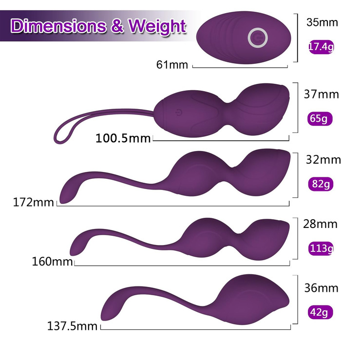 Тренувальні кулі для впрас для жінок - набір з 4 шт. для контролю сечового міхура та зміцнення м'язів тазового дна, медичний силікон, фіолетовий
