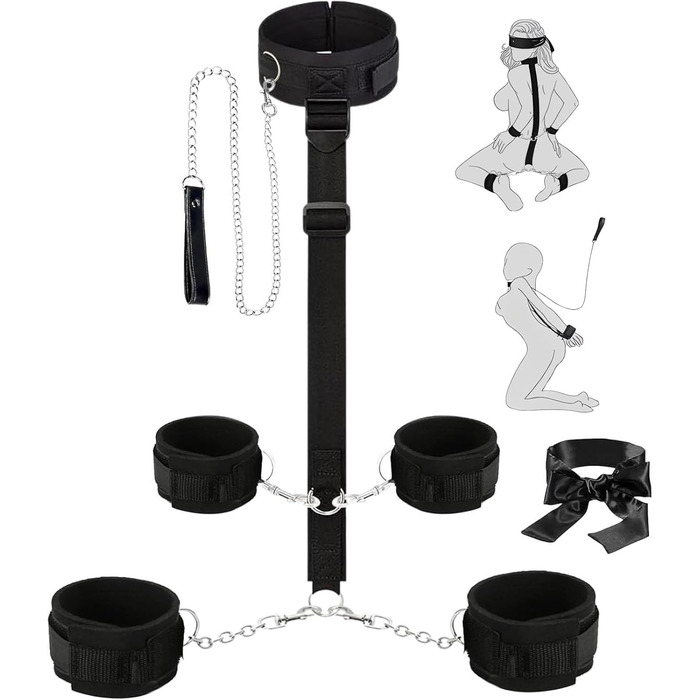 Набір для БДСМ-фетишу: БДСМ-набір для пар, фетиш-набір для зв'язування, набір для сексуальних ігор з регульованим ошейником та наручниками. Ідеально для пар.