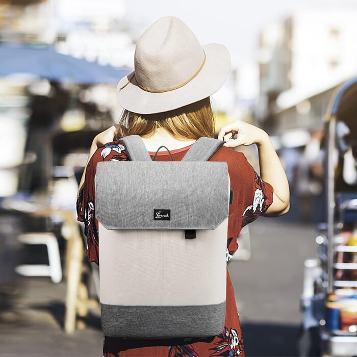 Жіночий рюкзак LOVEVOOK Elegant Daypack: водонепроникний міський рюкзак для ноутбука 17.3 дюйма, протикрадіжний відділ, для навчання та офісу (Бежево-сірий)