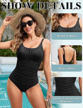 Купальник жіночий Vancavoo з ефектом шортів, push-up, без спинки, з рюшами, чорний