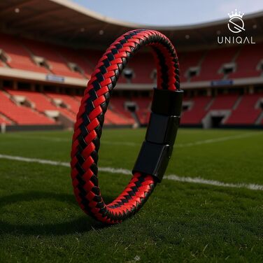 Чоловічий шкіряний браслет UNIQAL 'BRAID' з плетення та нержавіючої сталі, червоно-білий, 21 см, у подарунковій коробці