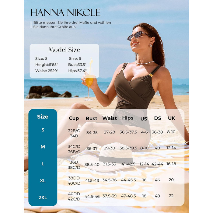 Купальник жіночий Hanna Nikole з ефектом схуднення та пуш-ап, коричневий, розмір L