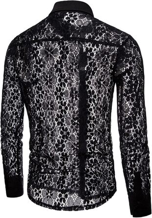 Чоловіча сорочка HanzhuoLG з вирізами, прозора мереживна сорочка з відкладним коміром, довгі рукави, чорна, XL