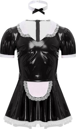 Костюм покоївки FEESHOW для чоловіків: латексне плаття з комірцем, чорний, 4XL. Ідеально для карнавалу, Хелловіну, косплею.