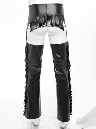 Костюм ковбоя з еластичної шкіри TTAO для чоловіків: штани з відкритим кроком, з бахромою та пряжкою, чорного кольору