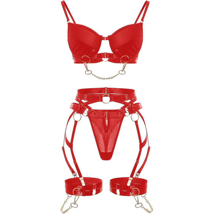 WILLBEST Комплект нижньої білизни: мереживний бюстгальтер та боді з бантиком, великі розміри, червоний, з бретельками, сексуальний набір для жінок