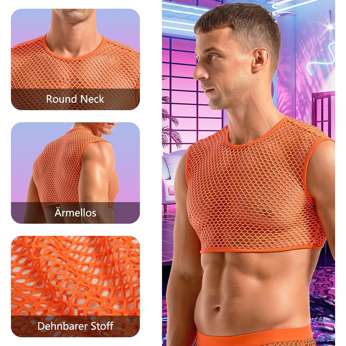 Футболка сітка Amy Couee для чоловіків, мереживна майка (XL, помаранчевий)