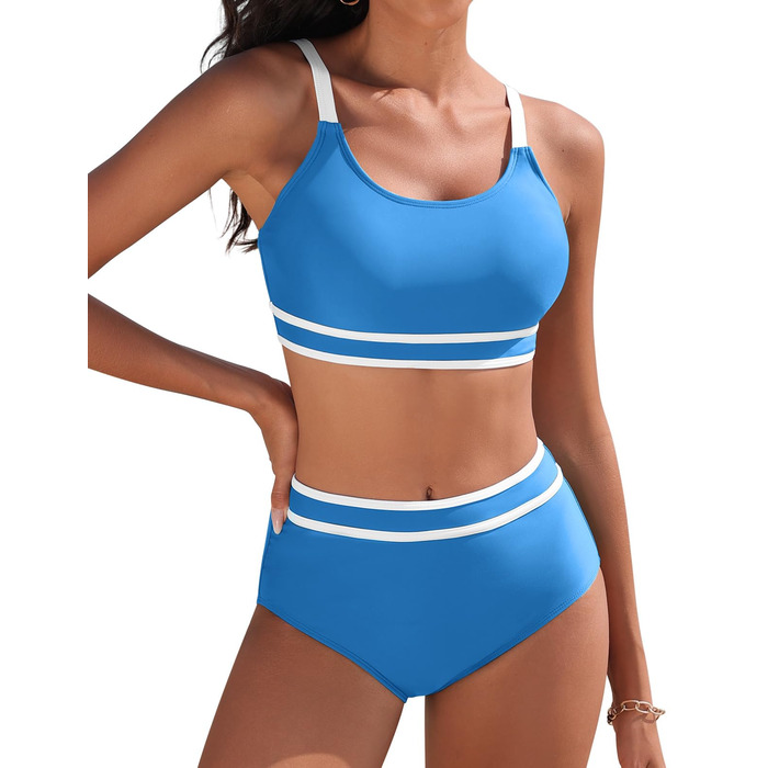 Бікіні Tuopuda з високою талією, спортивний двочастинний купальник з пуш-ап, блакитний, XL
