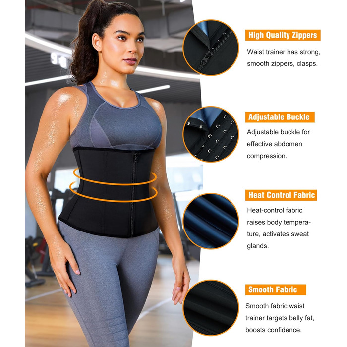 Корсет для талії LEINIDINA з блискавкою, пояс для схуднення, тренувальний корсет, шорти для фігури, чорний, розмір M