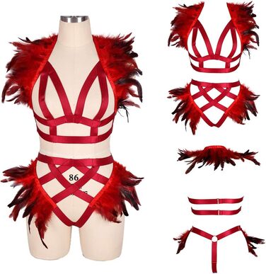 Жіночий корсет з пір'ям BBOHSS: набір накладки на плечі, крила, готичний стиль, Burning Man, спідня білизна, мереживні стрічки, аксесуари. Білий (універсальний розмір, винний)