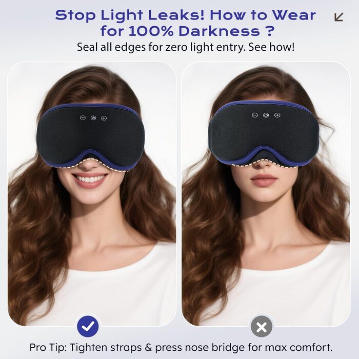 Маска для сну з Bluetooth-навушниками LC-dolida V5.4, дихаюча 3D маска для очей з мікрофоном, бавовняна мийна пов'язка для сну, подорожей та медитації (Ultramarin)