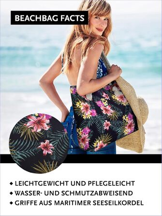 Пляжна сумка XXL DonDon з блискавкою — жіноча сумка-шопер через плече для відпочинку та відпустки (Tropical Retro)