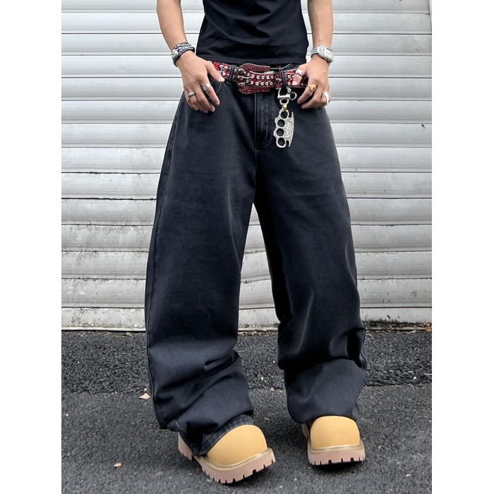 Чоловічі джинси Baggy з вишивкою, широкі штани денім (XXL, чорні, A50)