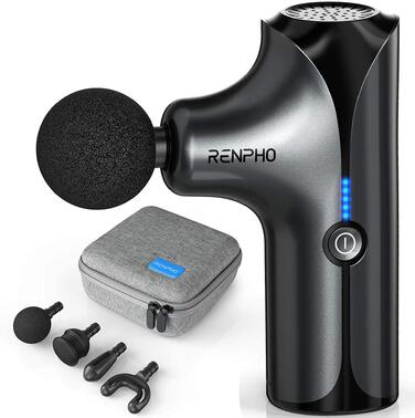 Міні-перкусійний масажер RENPHO Massage Gun для глибокого масажу м'язів, 5 режимів, 4 насадки, портативний ручний масажер, чорний
