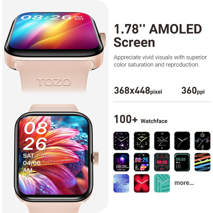 Смарт-годинник TOZO S4 для жінок та чоловіків, Bluetooth-дзвінки, 1.78