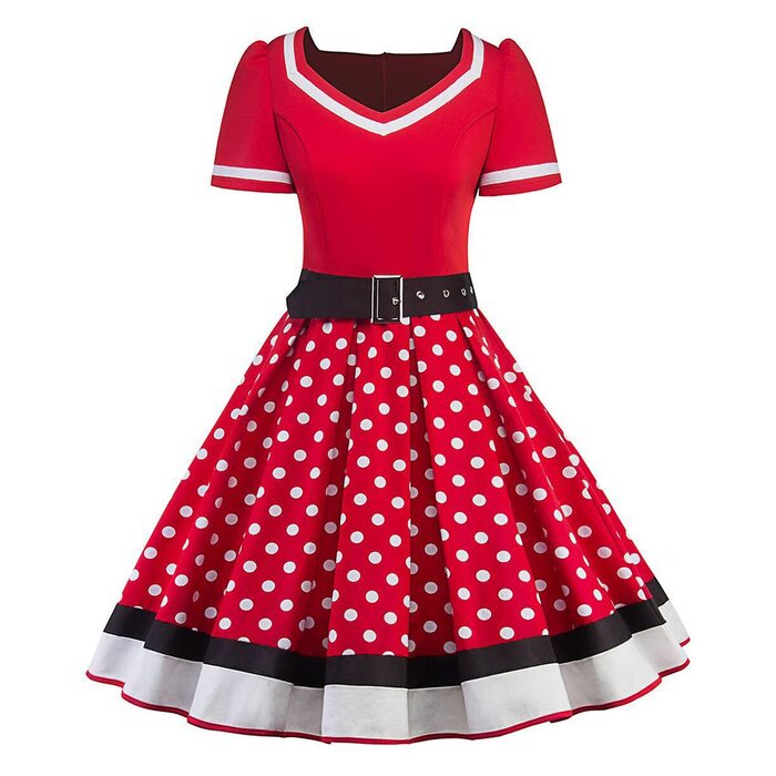 Сукня Rockabilly в стилі 50-х: вінтажна, коротка, з V-подібним вирізом, у горошок, swing, для коктейльної вечірки, на весілля, святкова, до колін (S, червона)