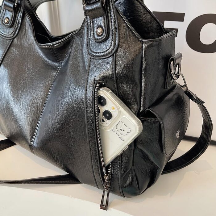 Жіноча сумка-шопер GSenhui Vintage City Bag: велика сумка на плече з екошкіри в панк-стилі для подорожей та міста, чорна