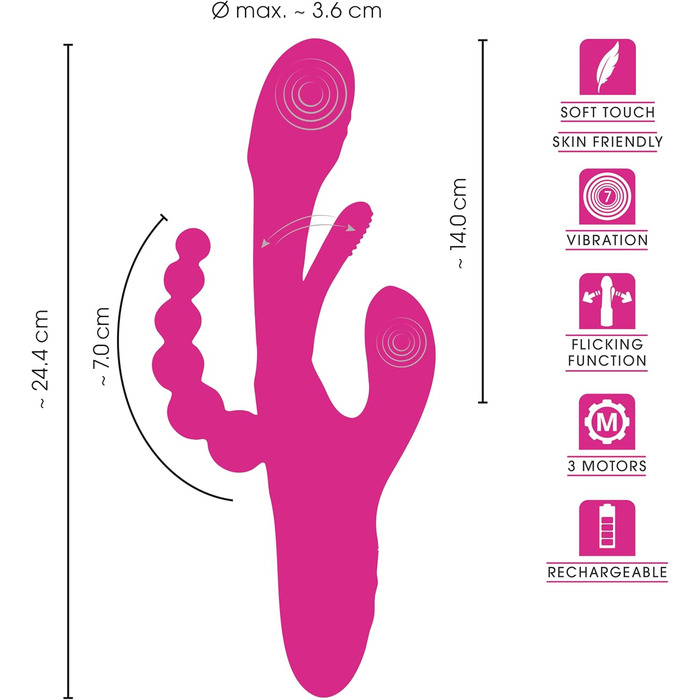 Вібратор для дорослих Sweet Smile Triple Vibe Rosa - 3,6 см