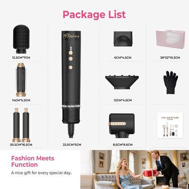 Мультифункціональний стайлер для волосся 7 в 1 Atopskins Airstyler Pro: фен з дифузором, круглі щітки, випрямляч та плойка для локонів Beach Waves, чорно-золотий