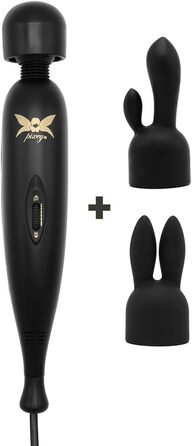 Вібратор Pixey Wand Turbo All-in-One - потужний, з регулюванням швидкості, з мережевим кабелем та 2 насадками (Black Edition, чорний)