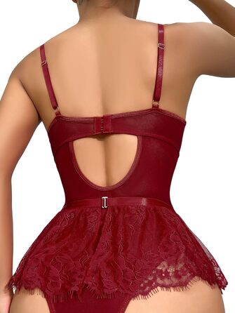 Сексуальний комплект нижньої білизни Lilosy з стразами, серцем та квітковим візерунком, мереживом, сіткою, прозорий, 3XL, бордовий/червоний