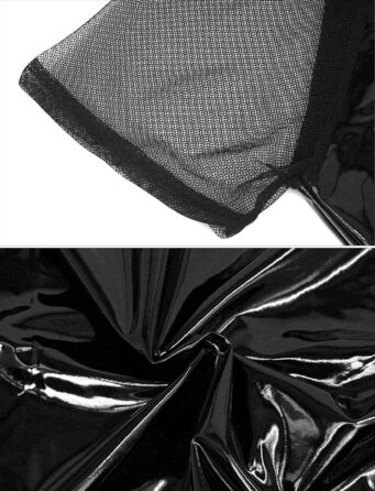 Чоловіча сорочка з лакованої шкіри, Wetlook, коротка, чорна - AIEOE