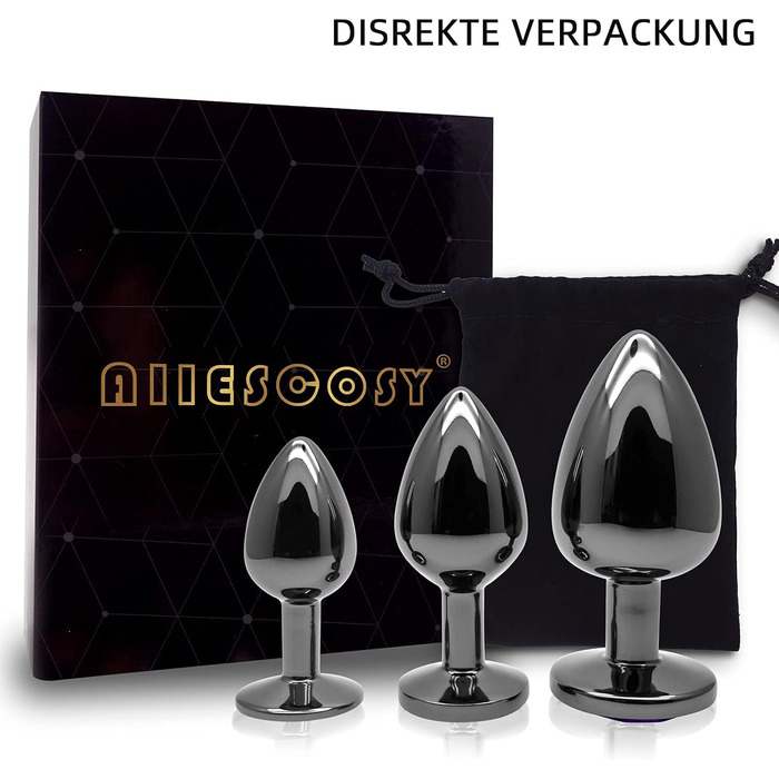 Набір анальних пробок 3 шт. з металу, темно-сірий/чорний ганметалл, великий, середній, малий. Підходить для початківців, жінок, чоловіків, пар. Іграшки для дорослих.