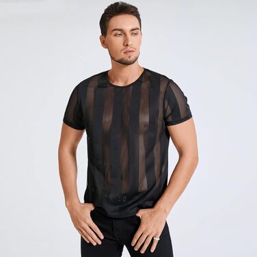 Чоловіча сорочка-футболка SUYGGCK на літо, прозора, сексуальна, для вечірок, повсякденний стиль, 3XL, чорна