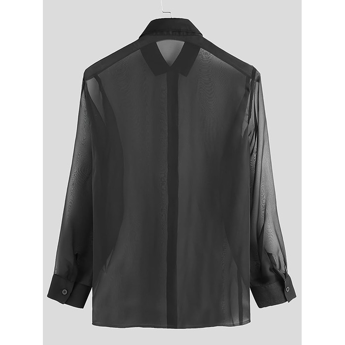 Чоловіча прозора сорочка Detten: мереживна футболка з довгим рукавом, чорна, універсальний розмір