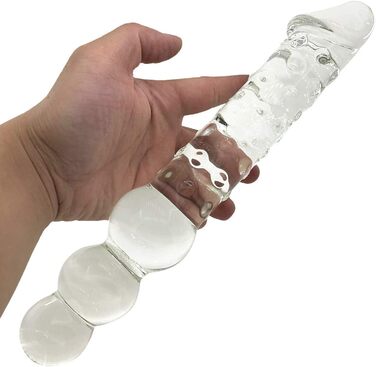 Анальний масажер-вібратор TRQOYTU з подвійним наконечником, великий, зі скла, для масажу G-точки та простати