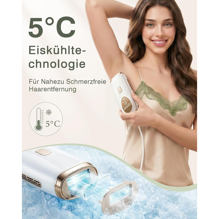 IPL-епілятор для безболісної видалення волосся з охолодженням 5°C, пристрій для депіляції обличчя, тіла, бікіні та пахв, білий