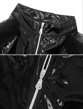 Чоловіча сорочка з лакованої шкіри, Wetlook, коротка, чорна - AIEOE