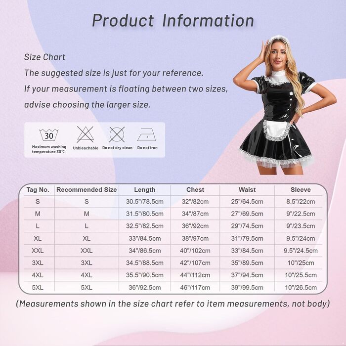 Костюм горничної з короткими рукавами, чорний (L), Xnihocha