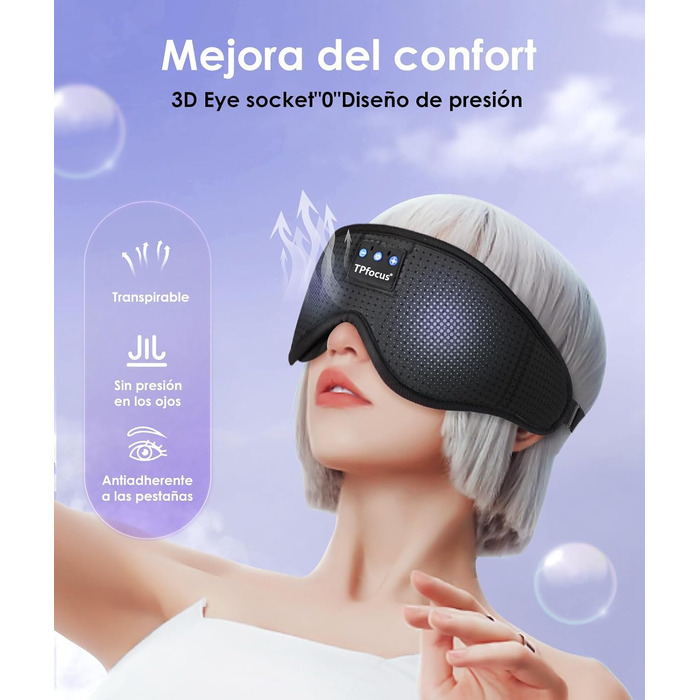 Маска для сну з Bluetooth-навушниками ASMR, м'яка бездротова маска для сну для подорожей та відпочинку, 3D дизайн, чорна
