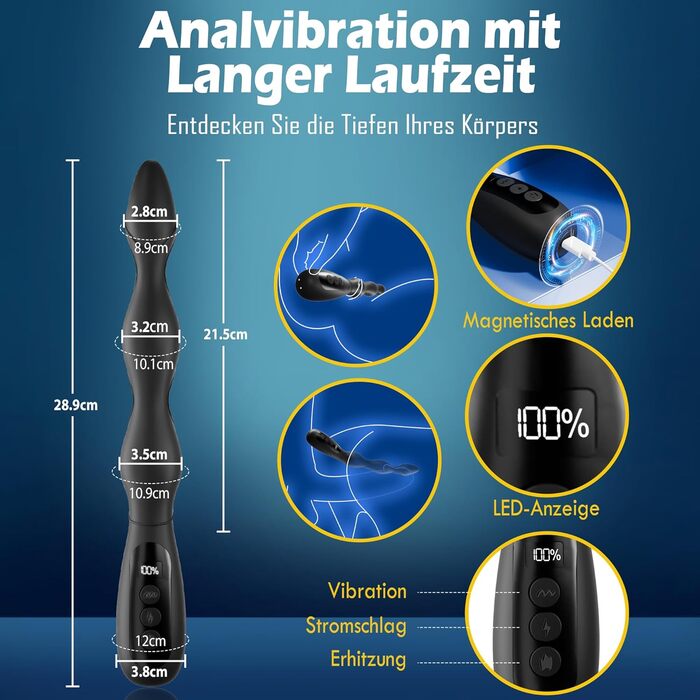 Анальні вібратори для чоловіків з електрошоком та стимуляцією простати, 10 режимів вібрації, 3 режими нагріву. Анальний плагін для чоловіків та жінок. Іграшки для дорослих, анальні плагіни для пар.
