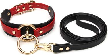Чокер Lalatia з кільцем, шнурком, з екошкіри (червоний, чорний, золотий)