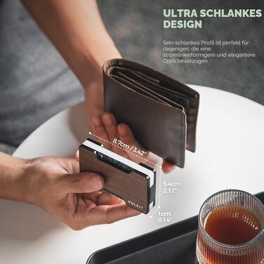 Чоловічий картхолдер VULKIT зі сталевим затискачем для грошей, Slim Wallet з RFID-захистом, компактний гаманець з текстурою під дерево на 12–15 карток