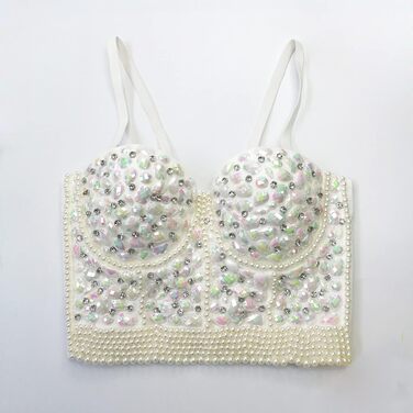 Жіночий бюстгальтер Push Up з корсетом, готичний стиль, стрази, діаманти, Cubwear, для вечірок, з регульованим ремінцем (L, білий)