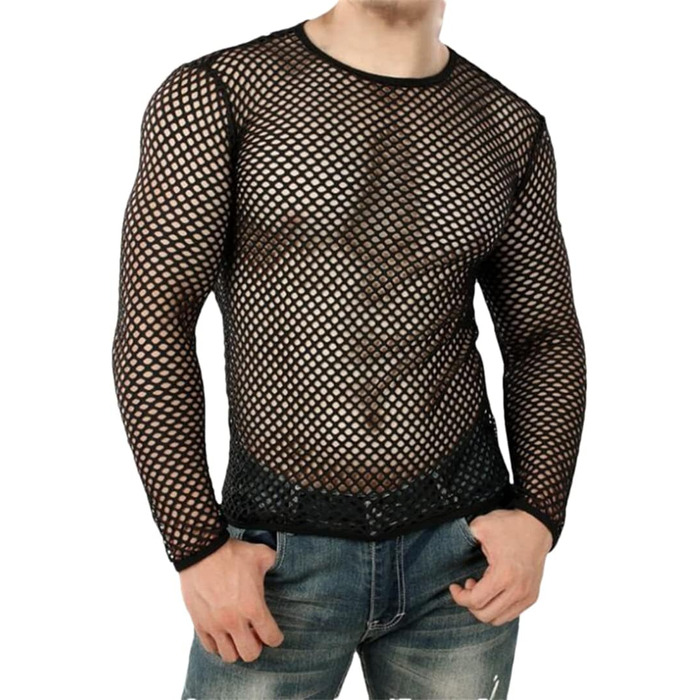 Чоловіча прозора сітчаста футболка з мереживом для клубу та вечірок