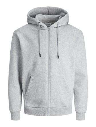 Чоловіча толстовка з капюшоном та блискавкою Jack & Jones JJEBRADLEY Sweat Zip Hood, Relaxed Fit, світло-сірий меланж