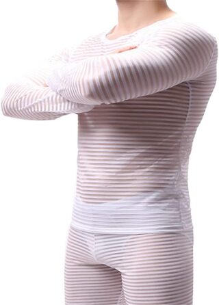 Чоловіча футболка з довгим рукавом, прозора, в смужку, білий колір