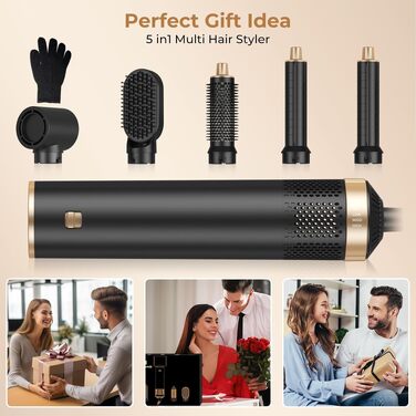 Стайлер для волосся 5 в 1 UKLISS Airstyler Pro: багатофункціональний набір для сушіння та укладки (фен, брашинг, гофре, вирівнювач), 1000 Вт, чорний