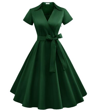 Сукня Rockabilly жіноча темно-зелена, V-подібний виріз, міді, коктейльна/вечірня для весілля, розмір XXL